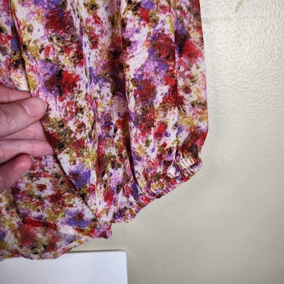 PHILOSOPHY Floral Sheer Blouse SZ M Ditzy Flower Print High-Low Watercolor Sunse - Picture 4 of 10